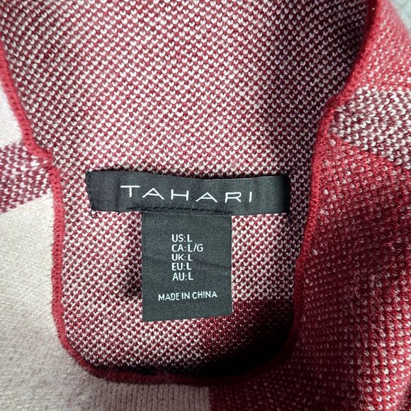 Tahari Buffalo Plaid Mock Neck Sweater Red Cream Large Cozy Fall Trending - Picture 10 of 13
